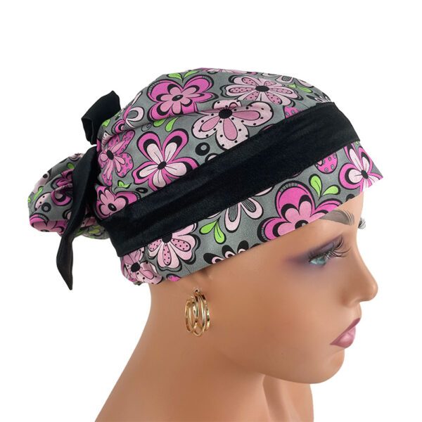 European Style Scrub Cap - Pink & Gray Madison Floral - Image 4