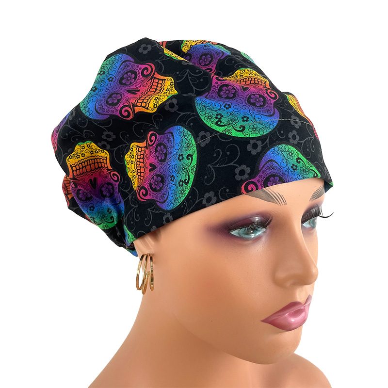 European Style Scrub Cap - Ribbon/Grosgrain Ribbon – Skulls Rainbow - Image 14