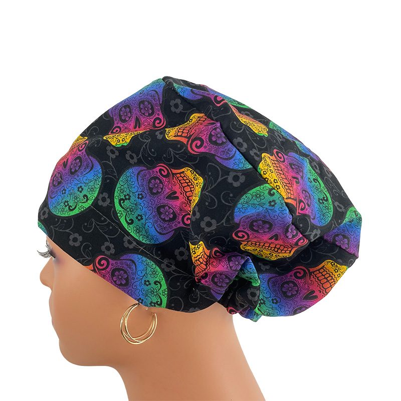European Style Scrub Cap - Ribbon/Grosgrain Ribbon – Skulls Rainbow - Image 15