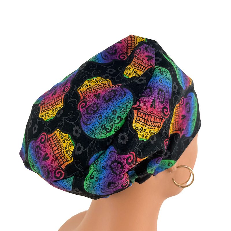 European Style Scrub Cap - Ribbon/Grosgrain Ribbon – Skulls Rainbow - Image 17