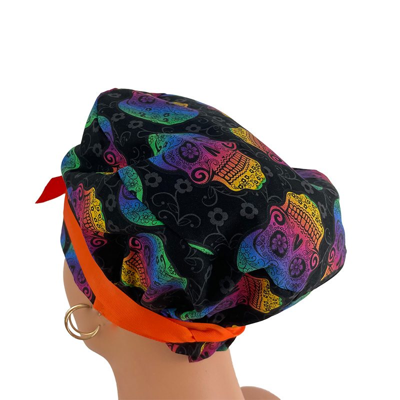 European Style Scrub Cap - Ribbon/Grosgrain Ribbon – Skulls Rainbow - Image 5