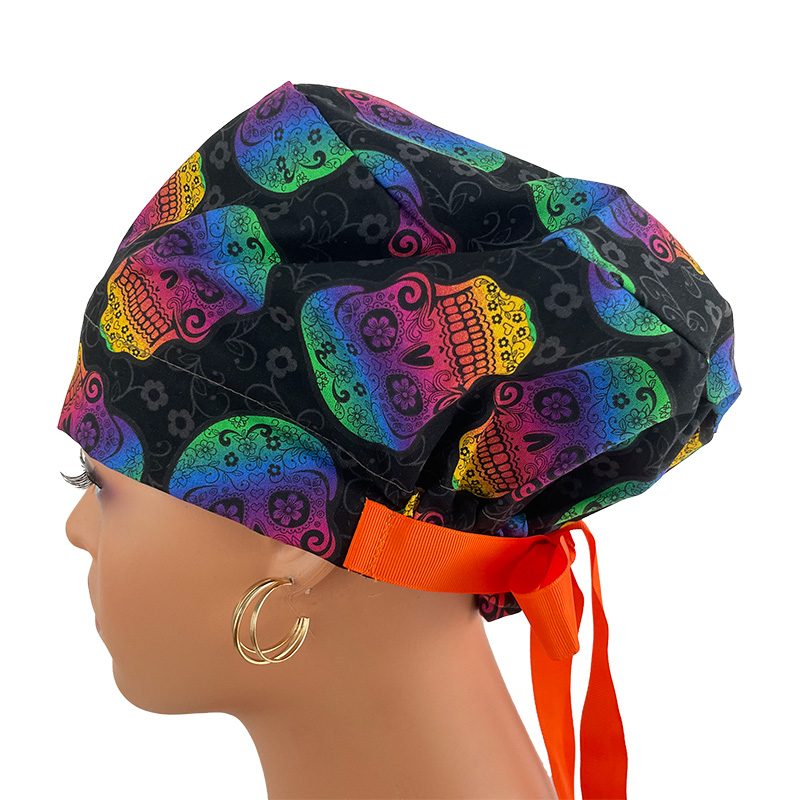 European Style Scrub Cap - Ribbon/Grosgrain Ribbon – Skulls Rainbow - Image 7