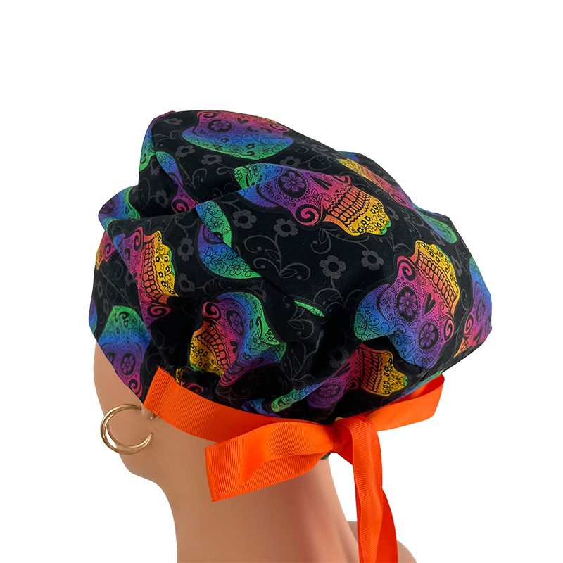 European Style Scrub Cap - Ribbon/Grosgrain Ribbon – Skulls Rainbow - Image 8