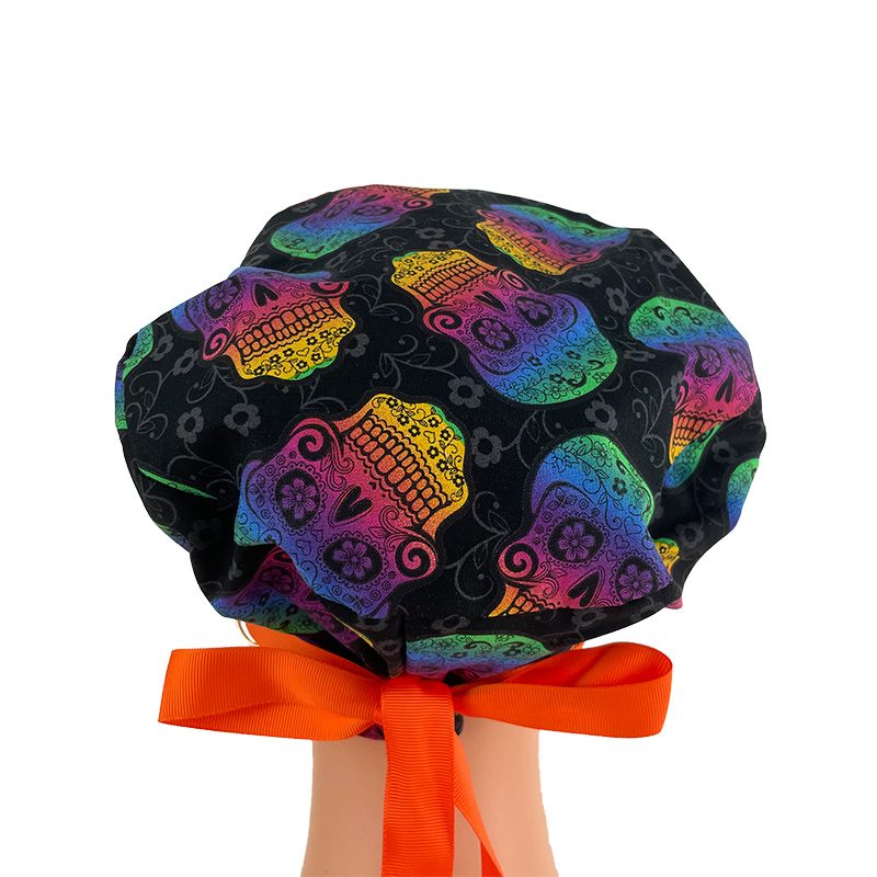 European Style Scrub Cap - Ribbon/Grosgrain Ribbon – Skulls Rainbow - Image 9