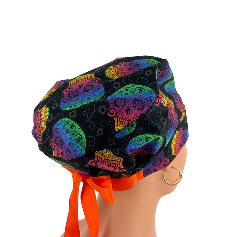 European Style Scrub Cap - Ribbon/Grosgrain Ribbon – Skulls Rainbow - Image 10