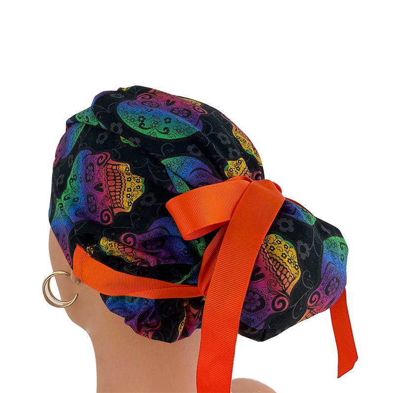 European Style Scrub Cap - Ribbon/Grosgrain Ribbon – Skulls Rainbow - Image 11