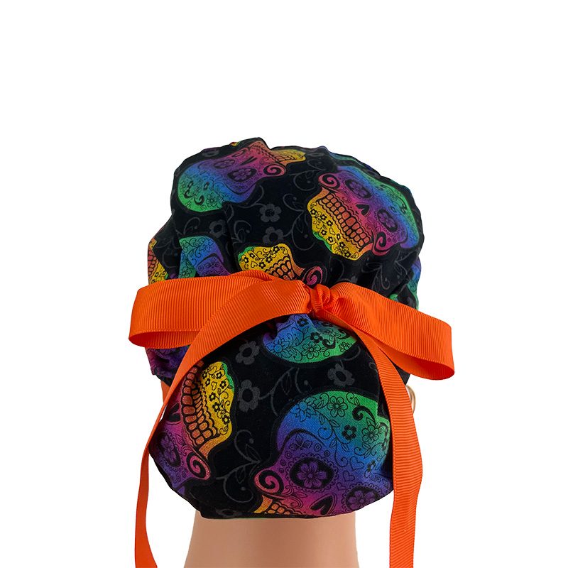 European Style Scrub Cap - Ribbon/Grosgrain Ribbon – Skulls Rainbow - Image 12