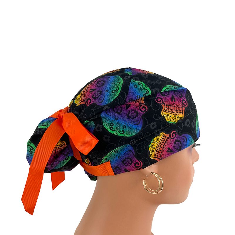 European Style Scrub Cap - Ribbon/Grosgrain Ribbon – Skulls Rainbow - Image 13