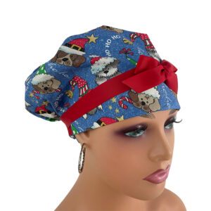 European Style Scrub Cap/Grosgrain Ribbons -Christmas Dogs Holiday Glitters