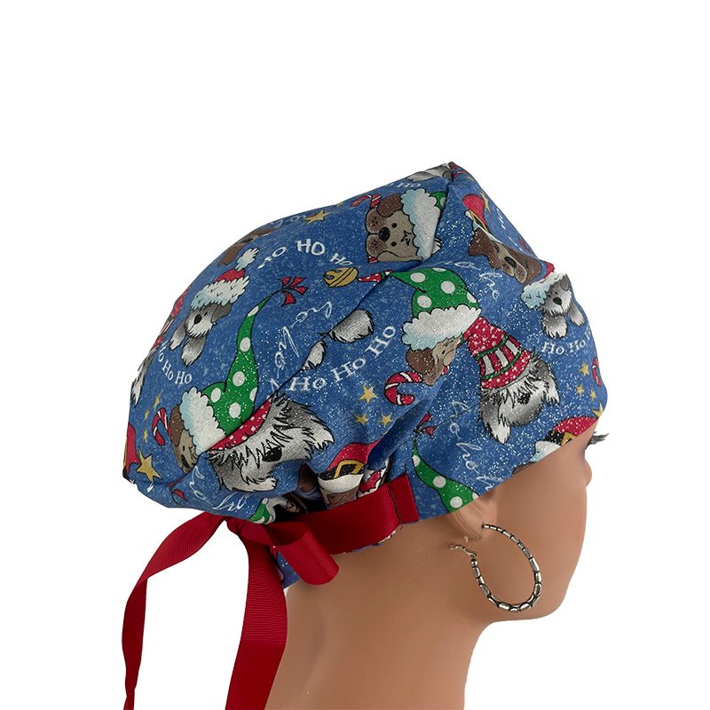 European Style Scrub Cap/Grosgrain Ribbons -Christmas Dogs Holiday Glitters - Image 4