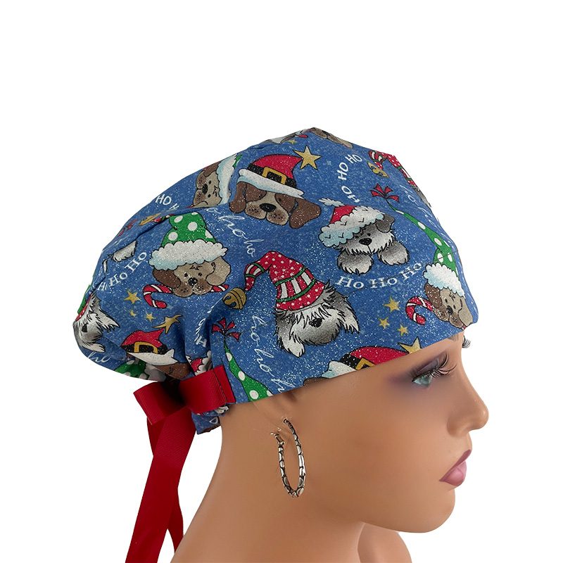 European Style Scrub Cap/Grosgrain Ribbons -Christmas Dogs Holiday Glitters - Image 2