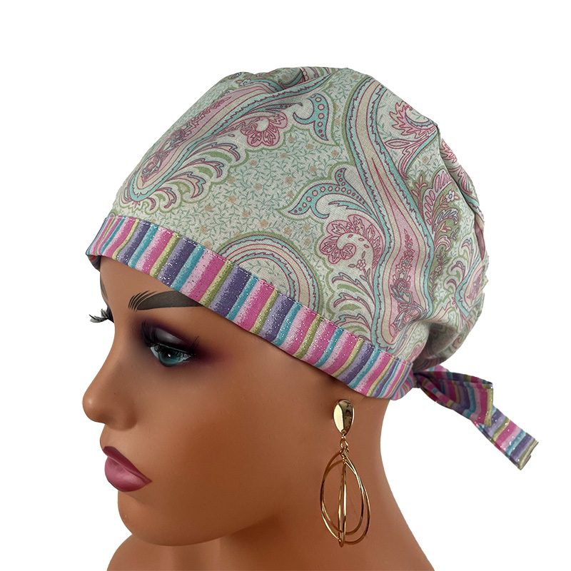 Chemo Medical Scrub Cap - Pink Paisleys - Image 3