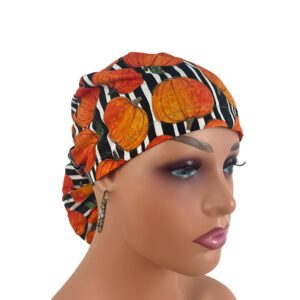 Ponytail Medical Scrub Cap – Autumn Elegance - Pumpkin Arrangements