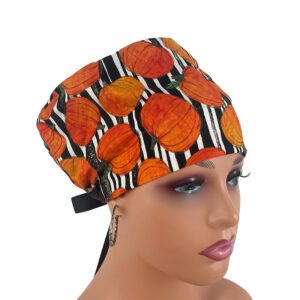 European Style Scrub Cap/Grosgrain ribbon)- Autumn Elegance - Pumpkin Arrangements