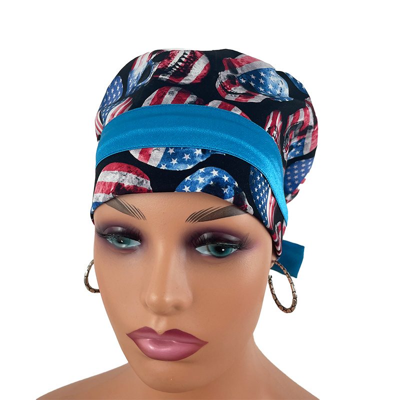 European Style Scrub Cap/Sateen Ribbon -Skull and Flag - Image 3