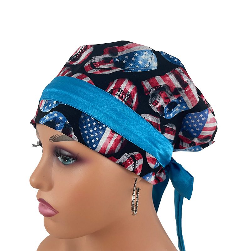 European Style Scrub Cap/Sateen Ribbon -Skull and Flag - Image 4