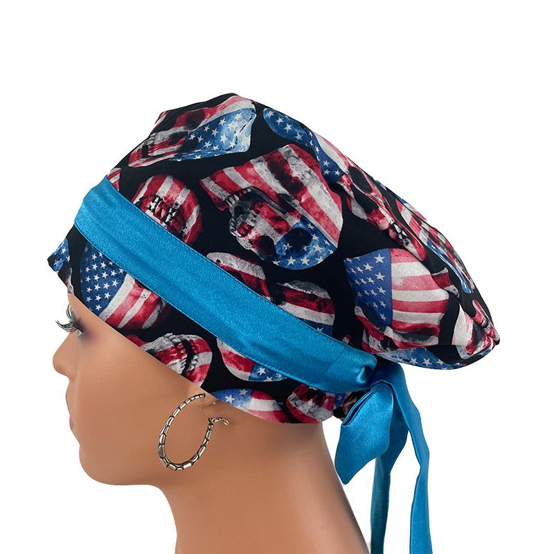 European Style Scrub Cap/Sateen Ribbon -Skull and Flag - Image 5
