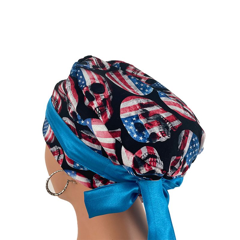 European Style Scrub Cap/Sateen Ribbon -Skull and Flag - Image 6