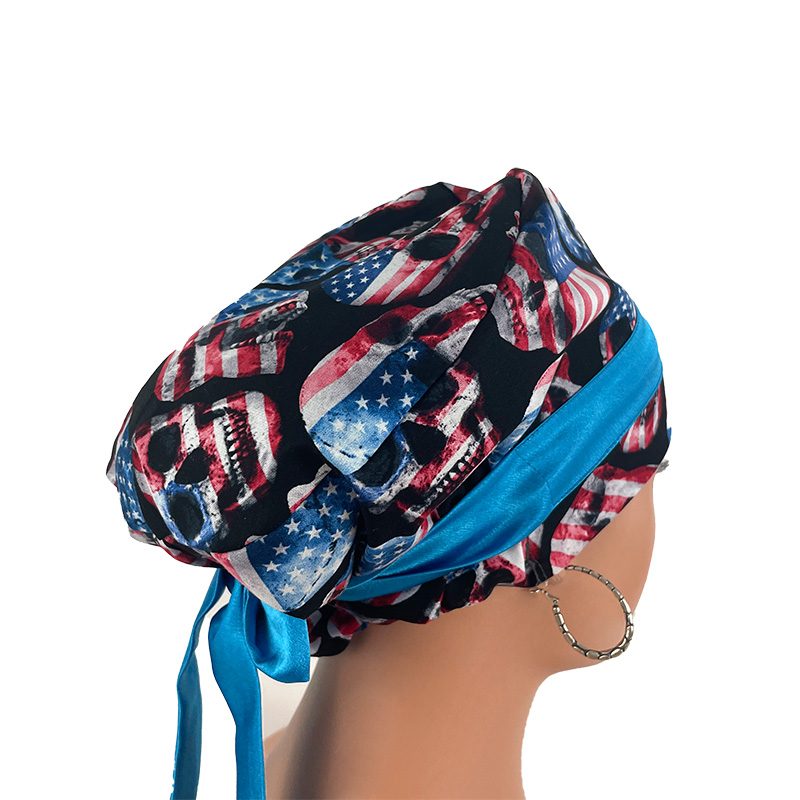 European Style Scrub Cap/Sateen Ribbon -Skull and Flag - Image 8
