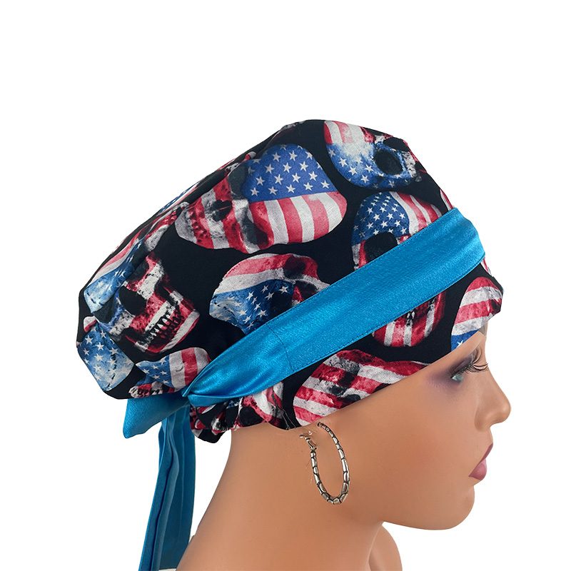 European Style Scrub Cap/Sateen Ribbon -Skull and Flag - Image 9