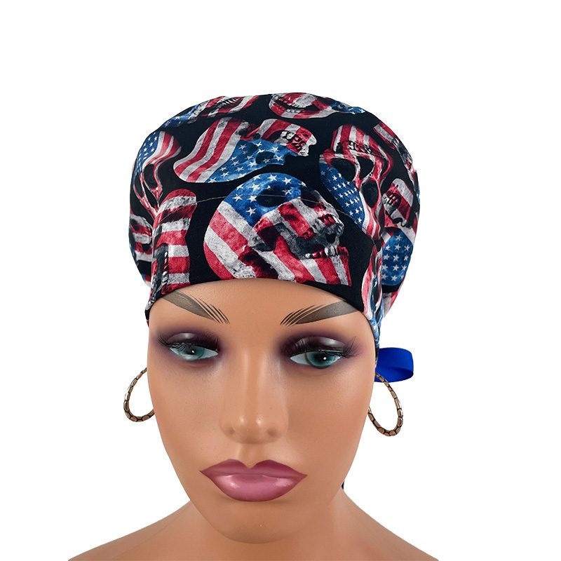 European Style Scrub Cap/Grosgrain Ribbon -Skull and Flag - Image 3