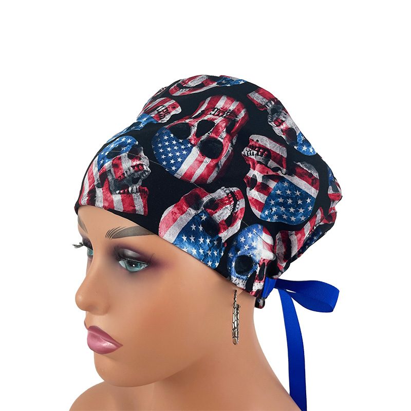 European Style Scrub Cap/Grosgrain Ribbon -Skull and Flag - Image 4