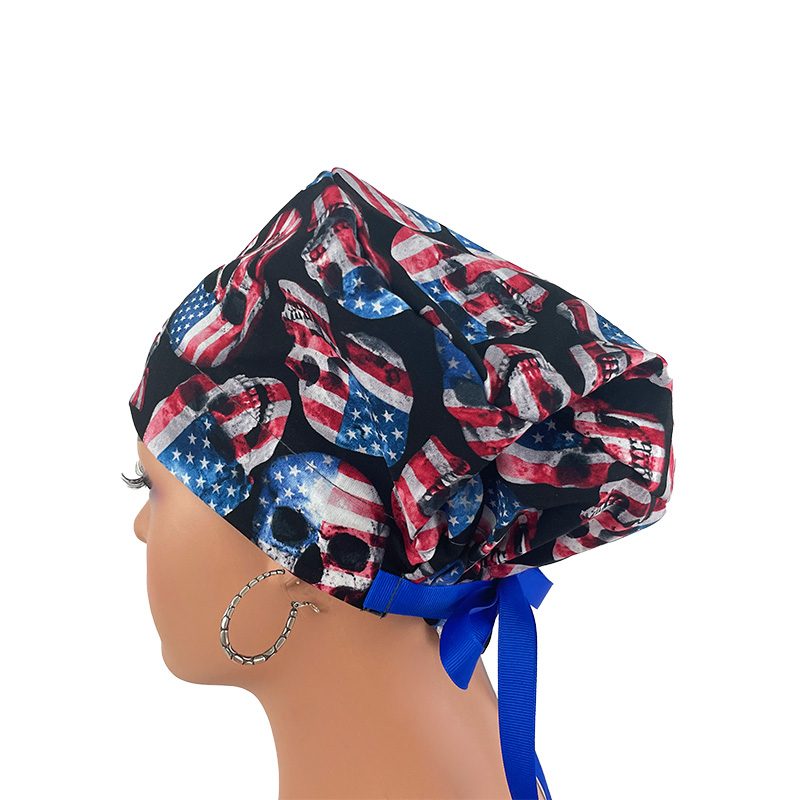 European Style Scrub Cap/Grosgrain Ribbon -Skull and Flag - Image 11