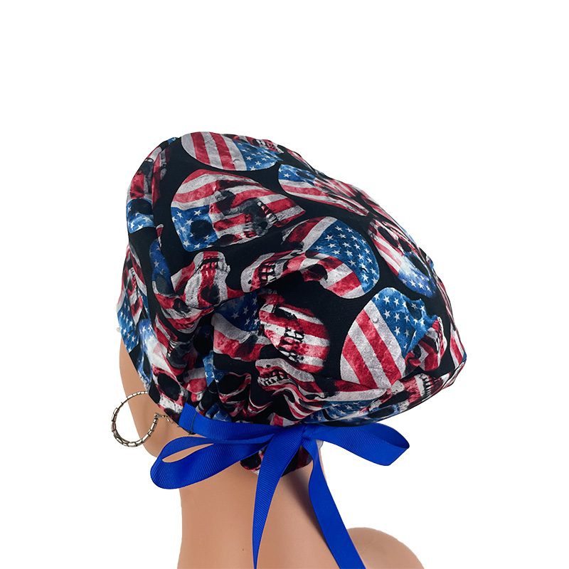 European Style Scrub Cap/Grosgrain Ribbon -Skull and Flag - Image 12