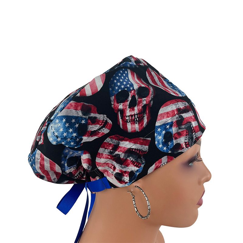 European Style Scrub Cap/Grosgrain Ribbon -Skull and Flag - Image 15