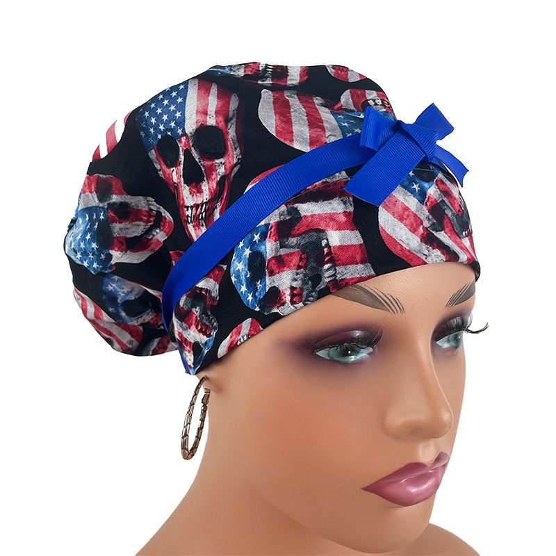European Style Scrub Cap/Grosgrain Ribbon -Skull and Flag - Image 5