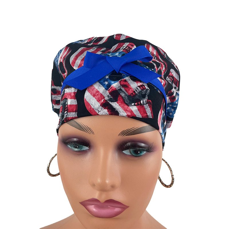 European Style Scrub Cap/Grosgrain Ribbon -Skull and Flag - Image 6