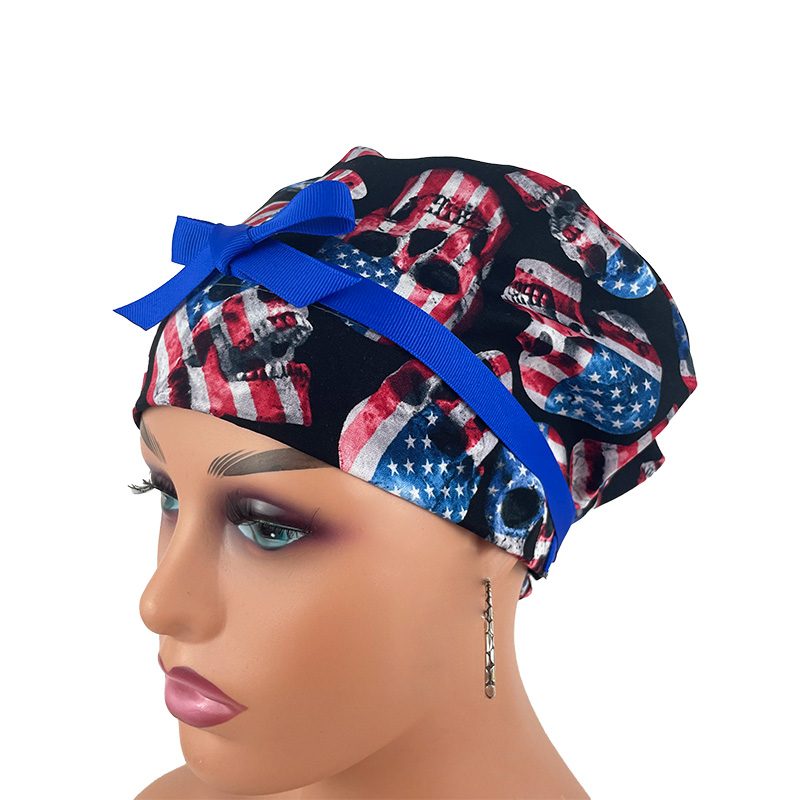 European Style Scrub Cap/Grosgrain Ribbon -Skull and Flag - Image 7