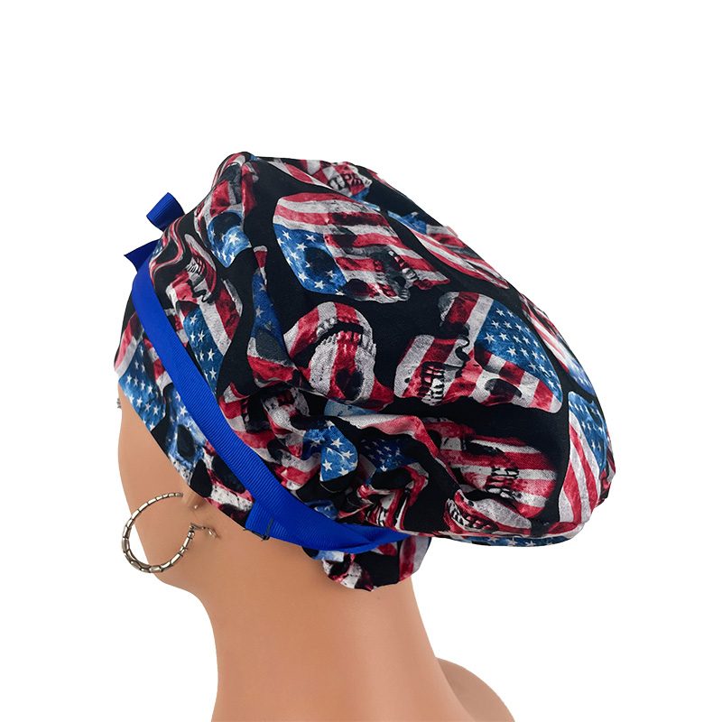 European Style Scrub Cap/Grosgrain Ribbon -Skull and Flag - Image 9