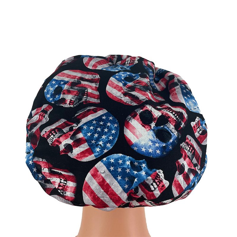European Style Scrub Cap - Grosgrain Ribbon -Skull and Flag - Image 5