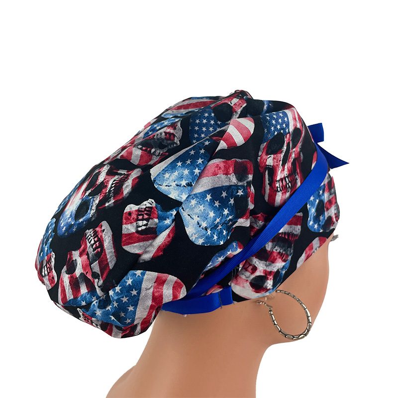 European Style Scrub Cap/Grosgrain Ribbon -Skull and Flag - Image 10