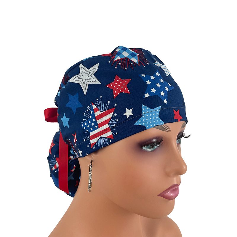 Ponytail Medical Scrub Cap – Patriotic Stars and Flag
