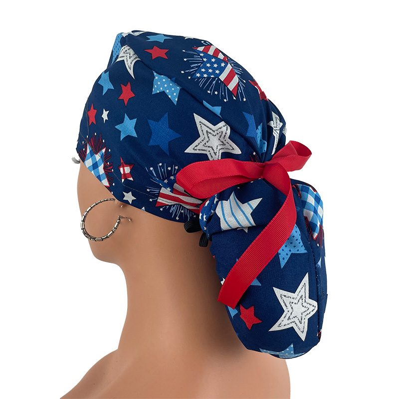 Ponytail Medical Scrub Cap – Patriotic Stars and Flag - Image 5