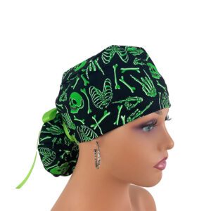 Ponytail Medical Scrub Cap – Bones of the Body - Glow in The Dark