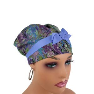 European Style Scrub Cap - Ribbon/Grosgrain Ribbon – Oil Slick – Purple