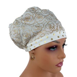 European Style Scrub Cap - Gold Flowers and Dots