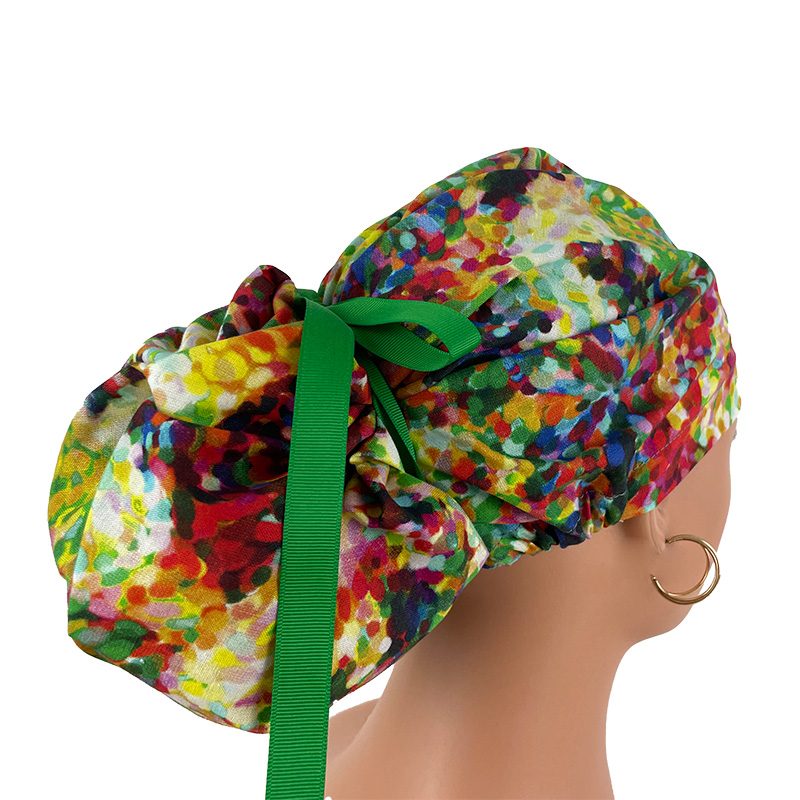 High Bun Ponytail Scrub Caps - Impressionist Floral in Multi - Image 8