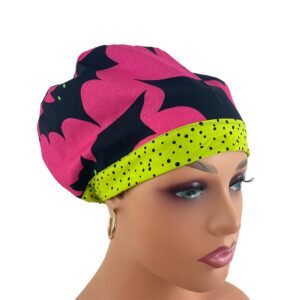 European Style Scrub Cap - Halloween Bats/Dots/Pink
