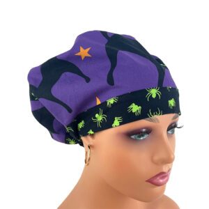 European Style Scrub Cap - Halloween Bats and Cats/Glow in The Dark Spiders