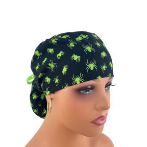 Ponytail Medical Scrub Cap – Glow in The Dark Halloween Spiders