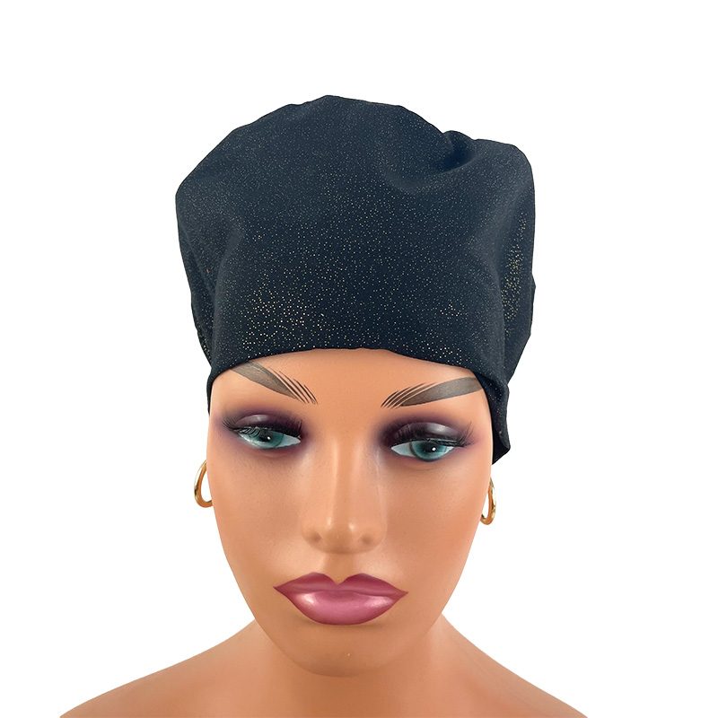 European Style Scrub Cap - Black/Golden Dots - Image 2