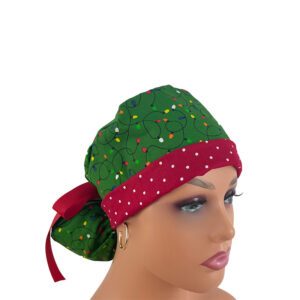 Turn Up Ponytail Medical Scrub Cap - Christmas lights/Dots