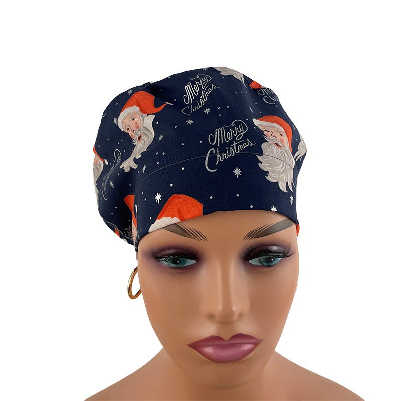 European Style Scrub Cap (Grosgrain Ribbon) - Santa in Navy Metallic - Image 8