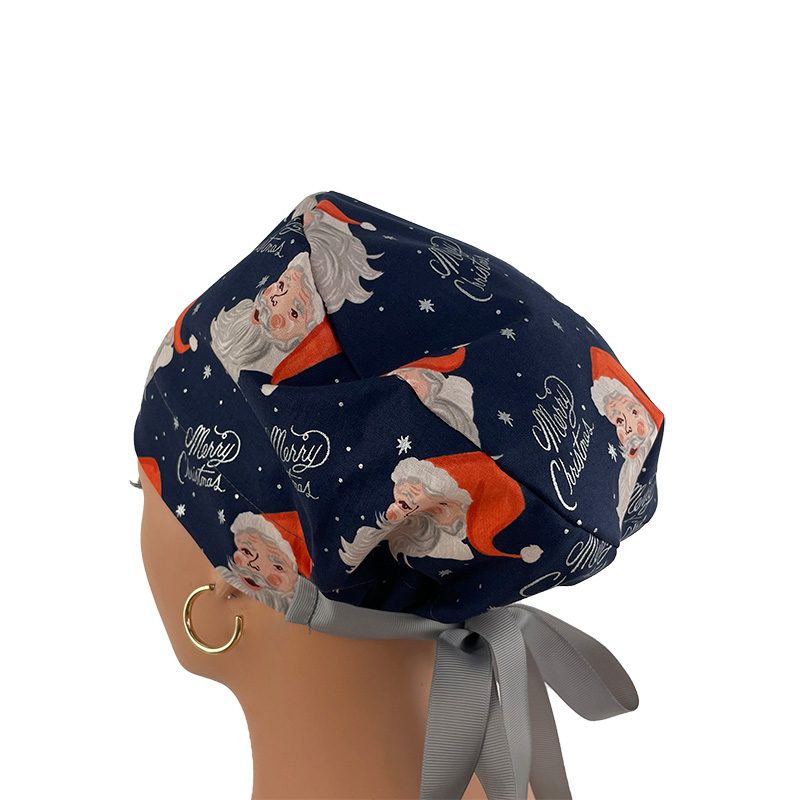 European Style Scrub Cap (Grosgrain Ribbon) - Santa in Navy Metallic - Image 10