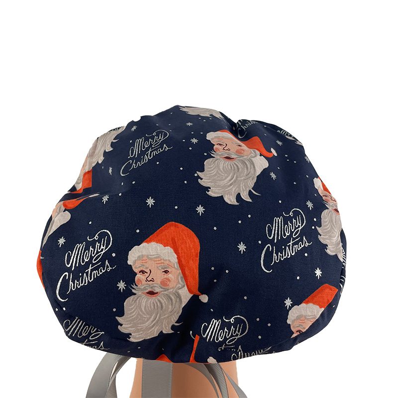 European Style Scrub Cap (Grosgrain Ribbon) - Santa in Navy Metallic - Image 11