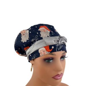 European Style Scrub Cap - Santa in Navy Metallic